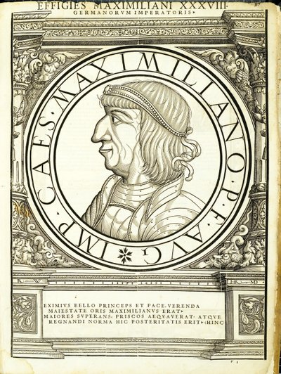 Maximilianus, ilustración de Imperatorum romanorum omnium orientalium et occidentalium verissimae imagines ex antiquis numismatis de Hans Rudolf Manuel Deutsch